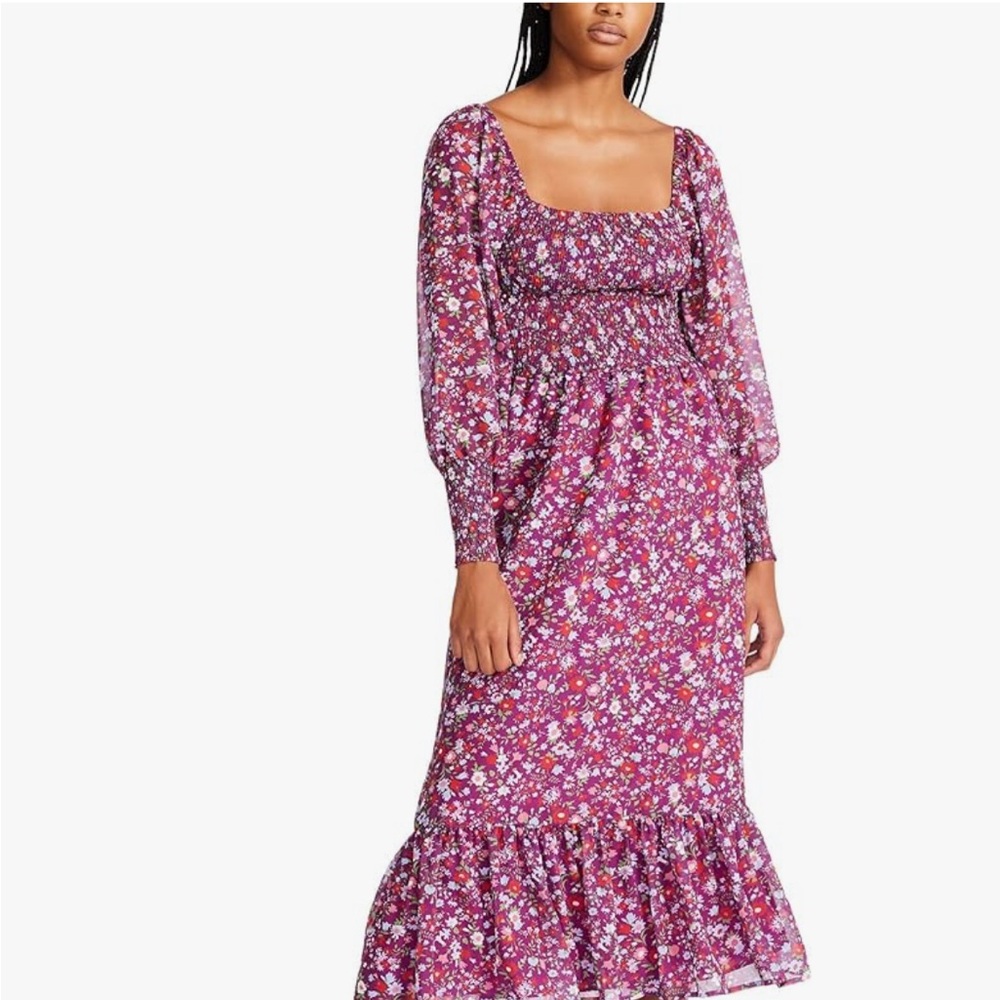 Betsey Johnson Pink and Purple Long Sleeve Ruffled Dress